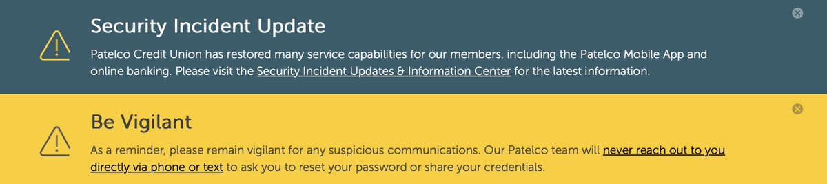 RussCurtis's tweet image. Mobile banking @PatelcoPays is mostly restored after a major #PatelcoBreach: 

Things to do: 

1) Check your account
2) Change your #Patelco account password. 
3) Turn on two-factor authentication 

**No indication if personal info was part of #hack**
#StaySafeOnline
