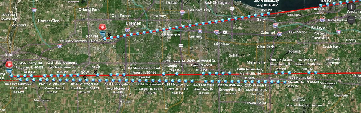 Storm_GPS's tweet image. 2 Confirmed #Tornadoes right now. 1 in Hazel Crest and another in Richton Park. Here are upcoming ETA's... Please share and take cover NOW ! #ILwx #Chicagonews