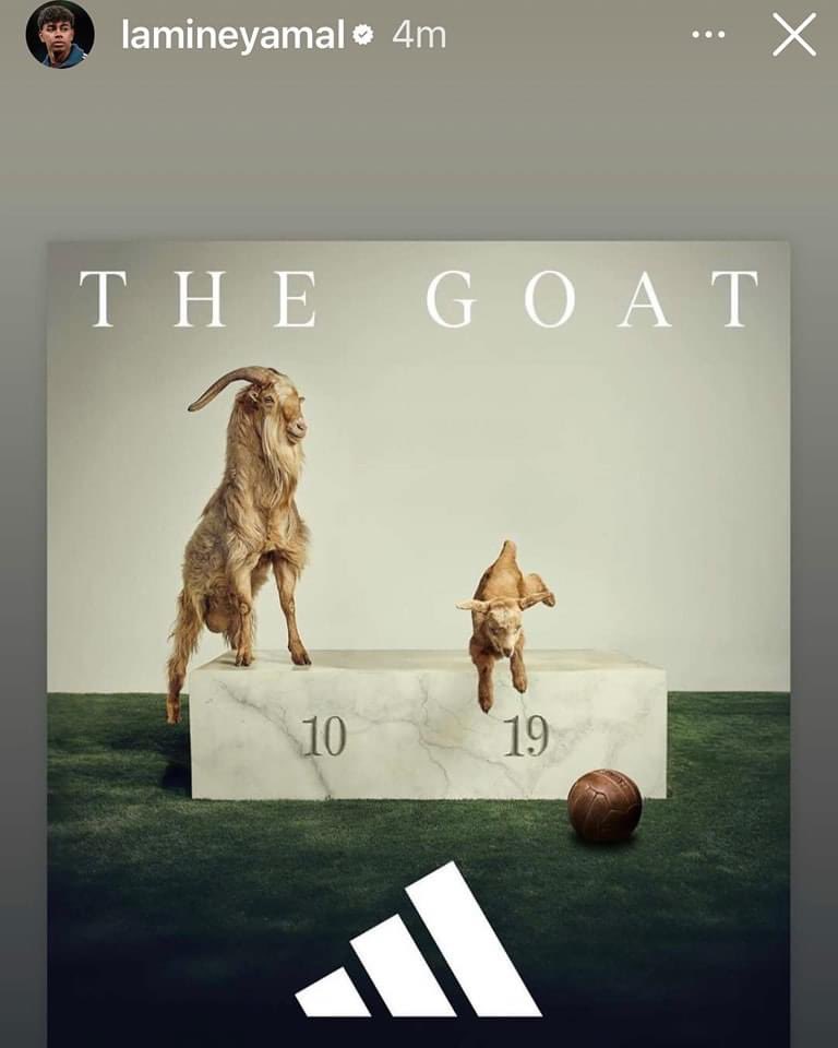 Marc Perez on X El rey y el heredero. Lamine Yamal publicando el poster que hizo Adidas en honor a sus respectivos campeonatos y su futuro enfrentamiento con Lionel Messi