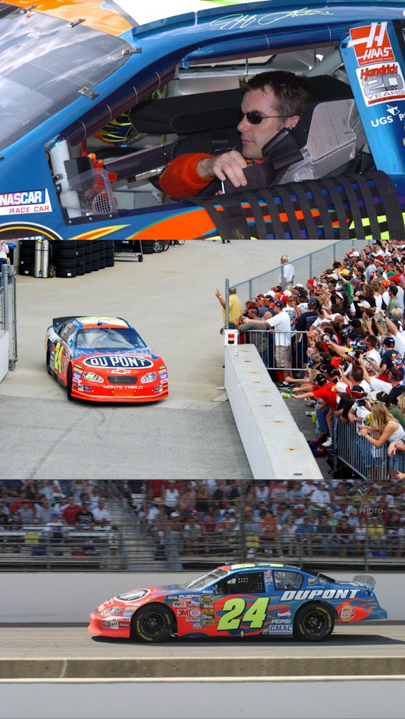 IMSMuseum's tweet photo. 2004 | Brickyard 400

20 years ago Jeff Gordon won his 4th Brickyard in just 10 years.  He held off the charging teammates of Dale Jarrett and Elliot Sadler in late race restarts to bring it home!  [click photos for more!]

#Brickyard400 | #NASCAR | #IMSMuseum https://t.co/XJVNhgzmEQ