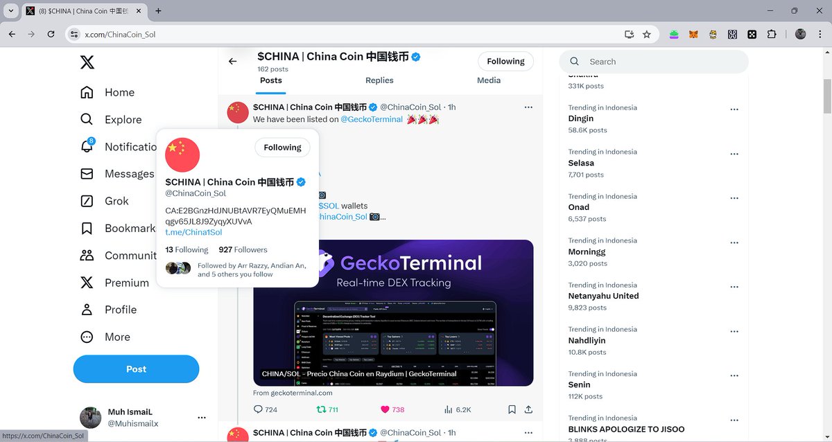Muhismailx's tweet photo. @ChinaCoin_Sol @GeckoTerminal Eco6qSCPYQwK82zkGrHZPJj7dTHXUVRuXJFwmxTSynk8 https://t.co/4rJuvrtyxg