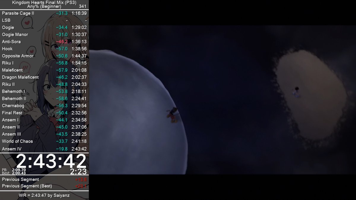 my first ever speedrun was Kingdom Hearts Final Mix for PS3 was on June 26th, 2015.

over 9 years later, job's done.

:)