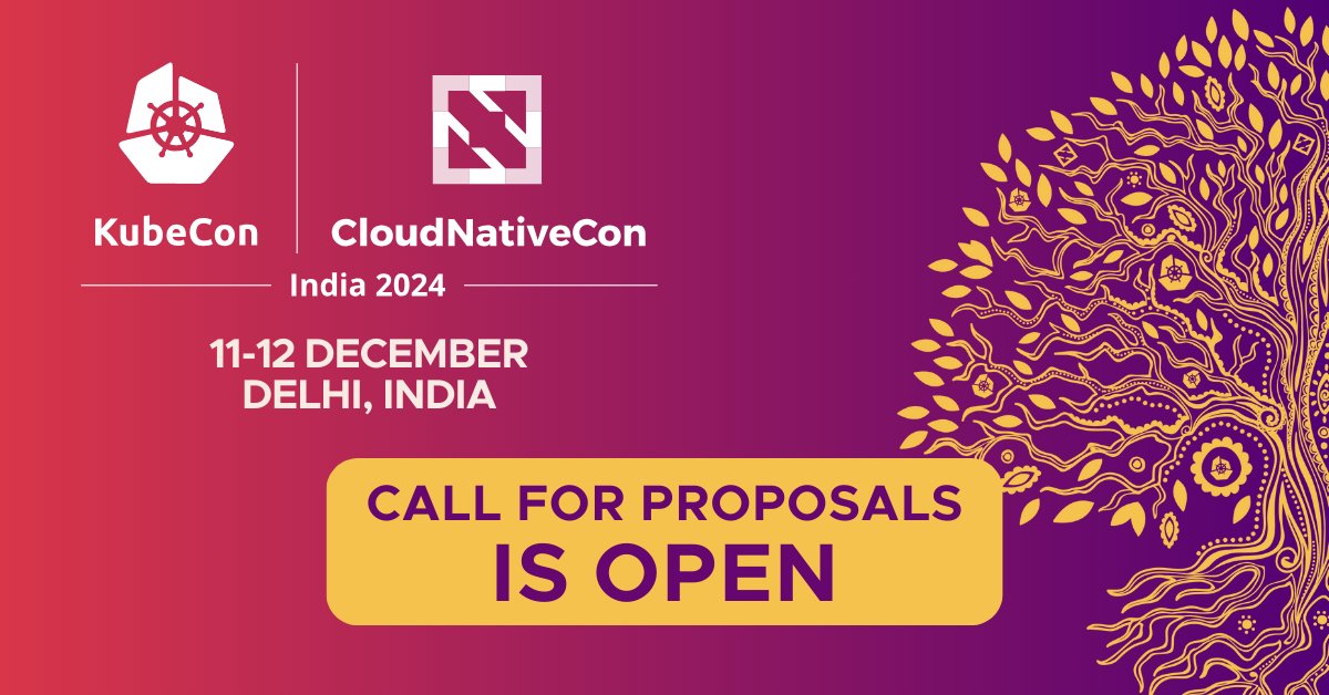 CloudNativeFdn's tweet photo. The #CallForProposals for #KubeCon + #CloudNativeCon India is OPEN! We're looking for talks on topics like #AI + #ML, platform engineering, #SDLC, connectivity, #security + MORE. Submit to speak by 25 August: https://t.co/T3dYIwk1yQ. https://t.co/jbwfxXzlS3