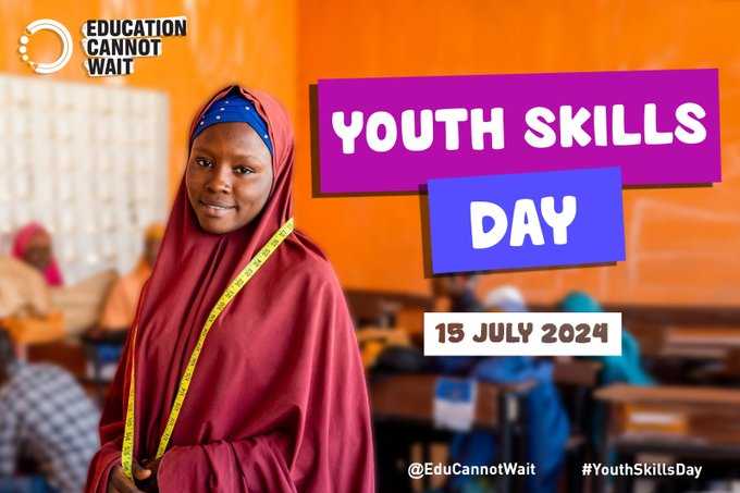 KentPage's tweet photo. Today is #YouthSkillsDay!

We call on 🌎leaders, govts &amp; private sector to join 
@EduCannotWait &amp; empower youth impacted by crises w/knowledge &amp; skills they need to thrive.

Change starts with the 🧡 &amp; minds of the young generation!

#UN #WYSD #Youth4ECW #222MillionDreams✨📚 https://t.co/xPzXK7KKHT