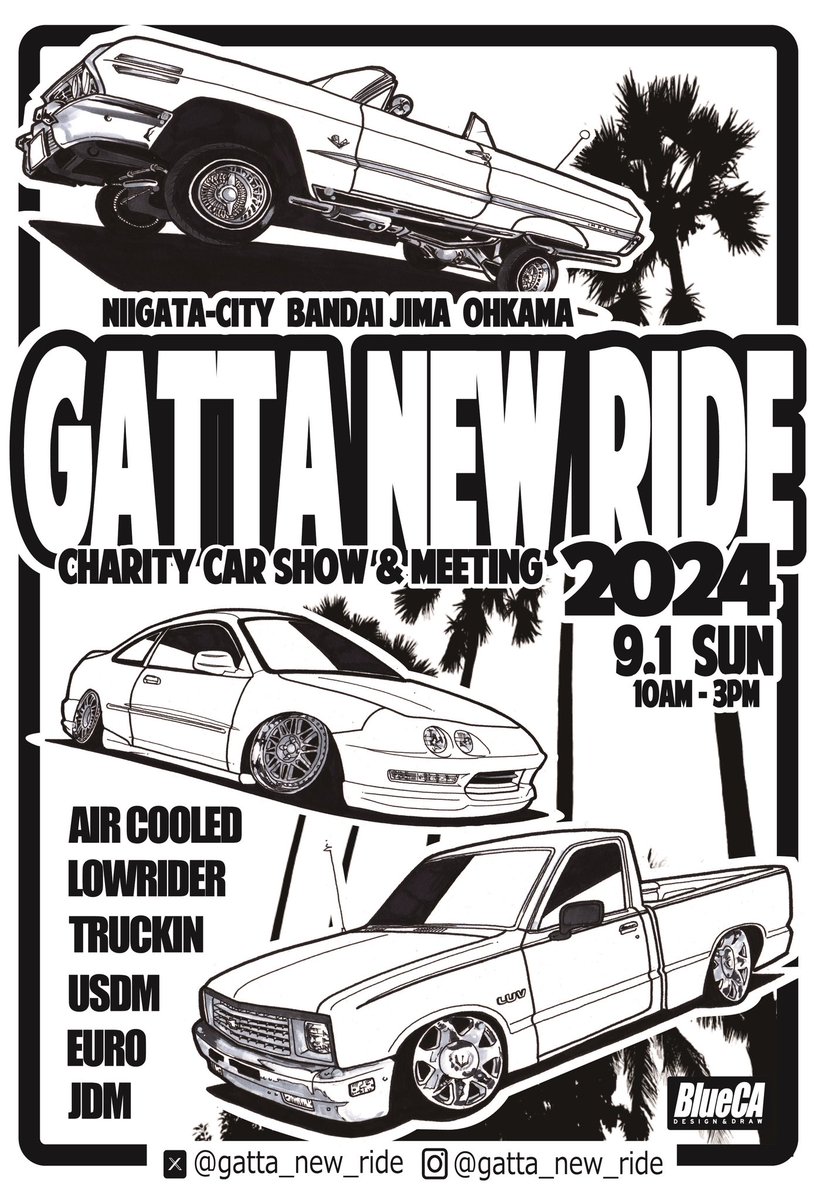 gatta_new_ride's tweet image. 今年のフライヤーも昨年アワード車輌からPickup、デザインはもちろん“BlueCAdesign”様🔥

そしてMEETING  AREA／BOOTH AREAのエントリーを開始しております。

forms.gle/NXhTkbGKsLwK5L…

7/24（水）エントリー締切ですので何卒！

#BlueCA #BlueCAdesign #gattanewride #ガッタニューライド