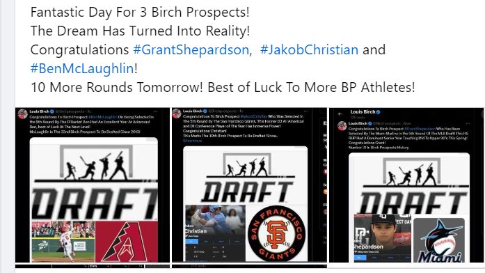 Birchprospects's tweet photo. Fantastic Day For 3 Birch Prospects!
The Dream Has Turned Into Reality!
Congratulations #GrantShepardson,  #JakobChristian and #BenMcLaughlin!
10 More Rounds Tomorrow! Best of Luck To More BP Athletes! https://t.co/KdQhVIEJEx