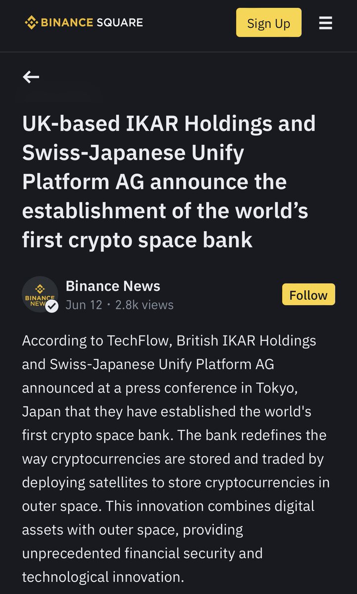 taka_uniplat's tweet photo. Exciting news about the world's first #cryptospacebank 🚀 #IKARHoldings& #UNIPLAT) was published in “#Binance”, world's largest #cryptoexchange https://t.co/6EqEYVCLe4
@UNIPLAT_info @UNIPLAT_token @ForbesBizCncl #startup #blockchain #web4 #uniplat #sdgs #entrepreneur #UPT https://t.co/MdnxuraEcC