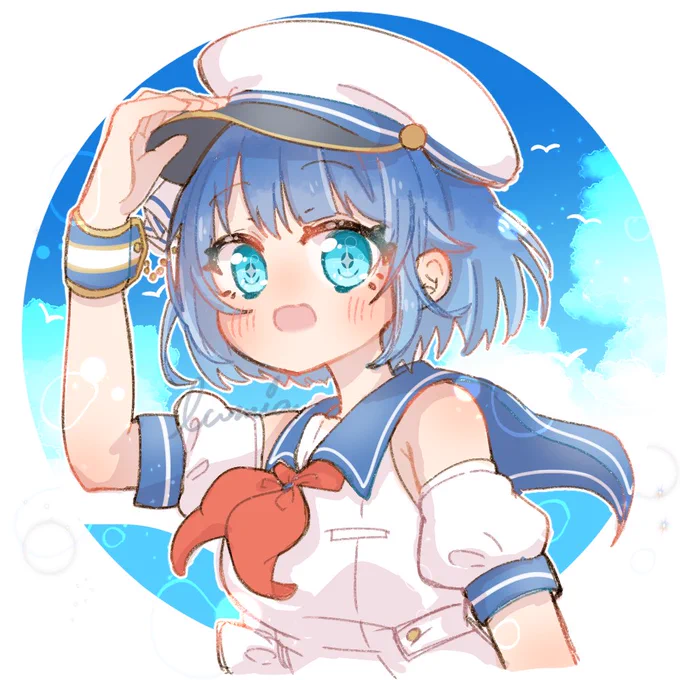 夏はやっぱりセーラーだよね 夏っぽい衣装すごく描きたくなっちゃう!  遥ちゃん、セーラー似合いすぎるよーっ!!! #イラスト #プロセカ #桐谷遥 #prsk_FA