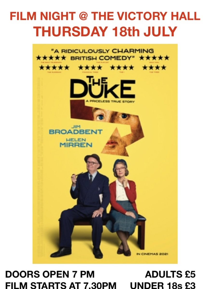 FILM NIGHT Thursday 18 July Beenham Victory Hall.  Doors open 7.00 for 7.30 start. £5.