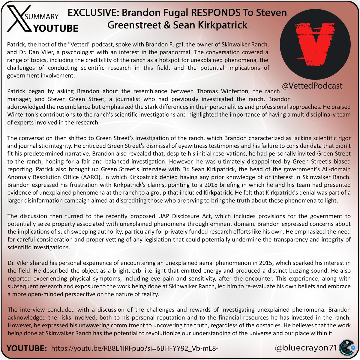 bluecrayon71's tweet photo. EXCLUSIVE: Brandon Fugal RESPONDS To Steven Greenstreet & Sean Kirkpatrick @VettedPodcast
Youtube: https://t.co/RE5Gy03o1U
#SkinwalkerRanch #BrandonFugal #UAP #Paranormal #VettedPodcast #DrDanViler #StevenGreenStreet #SeanKirkpatrick #AARO #UAPDisclosureAct #EminentDomain https://t.co/YIe8Dt7J2E