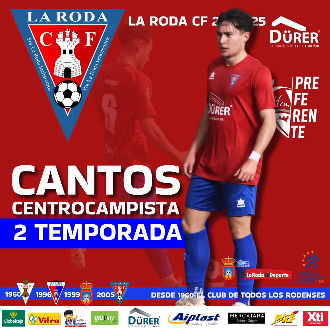 📢CANTOS‼️

☑️Renueva el joven centrocampista 
Álex Cantos 👌
 
 2⃣temporada para un jugador joven pero con gran proyección. Trabajo, constancia y calidad. Jugador🔝

🔴🔵La Roda CF 24/25
   
🔴🔵VAMOS ROJILLOS‼️
 
<a href="/ventanas_durer/">Durer Ventanas</a> <a href="/Aiplast_/">Aiplast</a>
<a href="/radiolaroda/">Radio La Roda</a> <a href="/teleroda/">TELERODA</a>
@GradaMarcador23