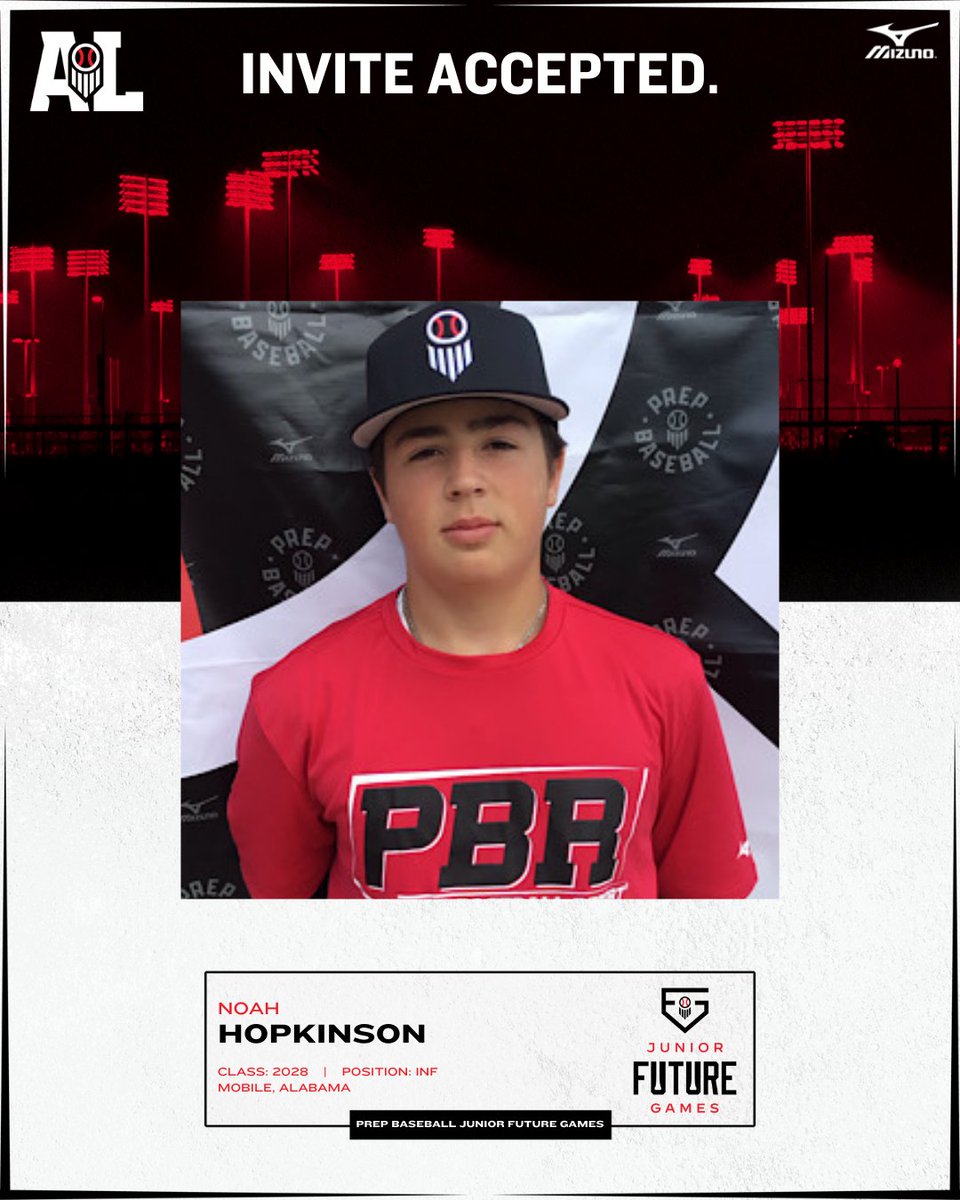 #𝐏𝐁𝐉𝐅𝐆𝟐𝟒 𝐈𝐧𝐯𝐢𝐭𝐞 𝐀𝐜𝐜𝐞𝐩𝐭𝐞𝐝 👏

+ INF Noah Hopkinson (2028) has accepted his invite to represent #TeamAlabama at the 𝐉𝐮𝐧𝐢𝐨𝐫 𝐅𝐮𝐭𝐮𝐫𝐞 𝐆𝐚𝐦𝐞𝐬 at LakePoint Sports in Emerson, GA.

🔗: loom.ly/zUbR6YU || <a href="/Noah_Hop8/">Noah</a>