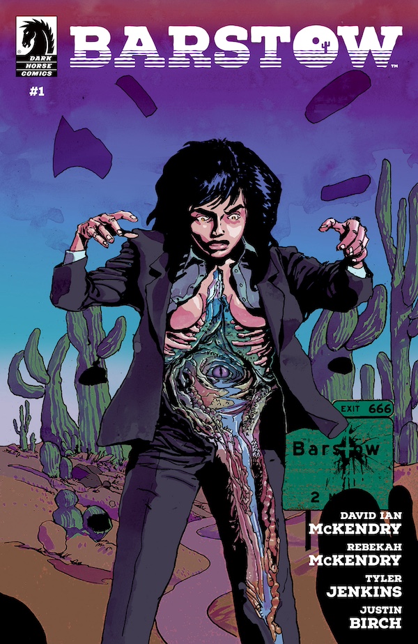 Wear sunscreen, stay hydrated, and avoid being possessed by demons in BARSTOW, a new horror-comedy comic series from the minds of David Ian McKendry and @RebekahMcKendry coming in November! Details: bit.ly/3zM8xRW

Featuring art by <a href="/Jenkins_Tyler/">Tyler Jenkins</a> and letters by