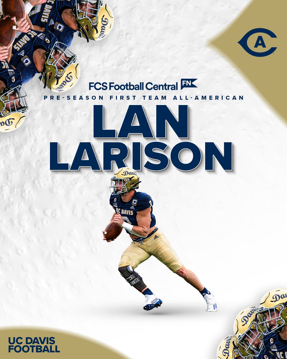 UCDfootball's tweet photo. 😤

Surprised? Not us … Lan Larison again gets another preseason award as FCS Football Central names Larison a Preseason First Team All-American ahead of the 2024 season!! 👏👏

🗞️ - https://t.co/8vK2mTJrnS

#GoAgs | #Shredville | #UCDNA https://t.co/mrJTqrefdG