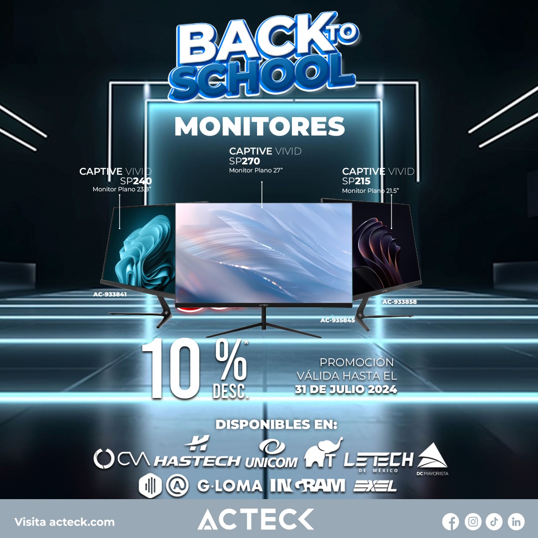eSemanal's tweet photo. ¡Regresa a clases con la mejor visión! 👀✨ Aprovecha el 10% de descuento en monitores #Acteck con la increíble promoción Back to School.
Renueva tu espacio de estudio y disfruta de una calidad de imagen superior. 📚🖥️
#BackToSchool #Descuento #Acteck #Monitores #CalidadVisual
https://t.co/XV3RpMttqs
