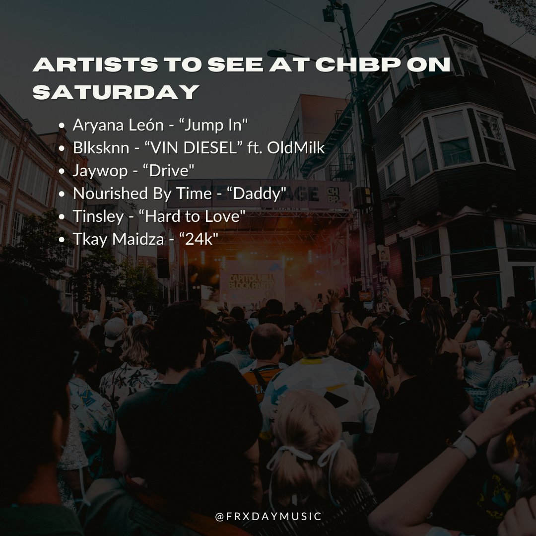 FRXDAYmusic's tweet photo. In our newest playlist, we've curated our top six picks for each day of Capitol Hill Block Party. This playlist features artists with under a million monthly listeners. Dive into the sounds of emerging talent and discover your next favorite act!

https://t.co/hdwOIPihhW https://t.co/H4ztqZ7t1w
