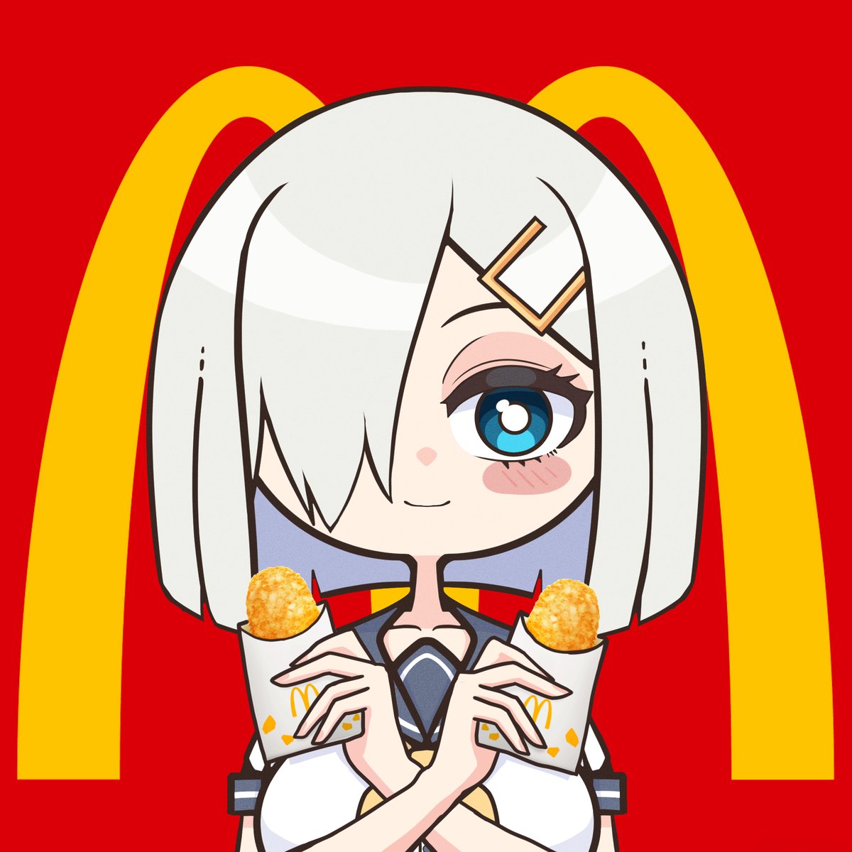浜風(艦これ) 「提督、朝ですね!朝マックしましょう!ハッシュドポテトを食べましょう! 」|大地のイラスト