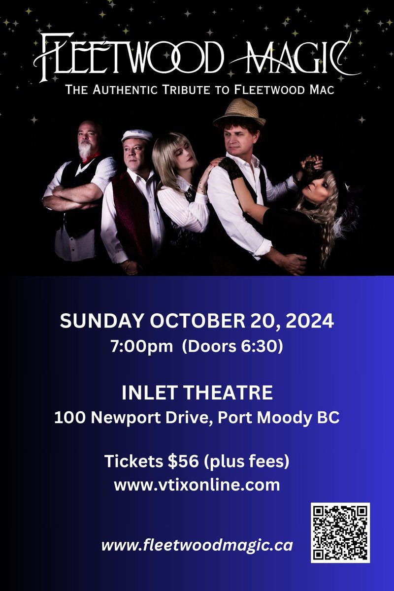 PoMoCulture's tweet photo. Fleetwood Magic, The Authentic Tribute to Fleetwood Mac playing at the Inlet Theatre in Port Moody. 🎵
Tickets: $56 (+ service fees) 
Doors open at 6:30pm, show starts at 7:00pm
More information: https://t.co/sNhBfiwzZ1

#live #music #rock #band @CityofPoMo https://t.co/rWdDpk6x5g