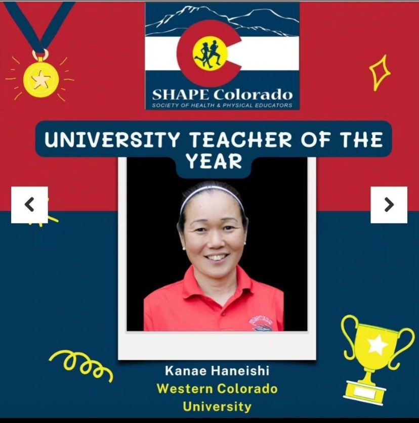 WomenSportIntl's tweet photo. Congratulations to @WomenSportIntl Secretary-General, Dr. @KanaeHaneishi on her recognition as University Teacher of the Year by SHAPE Colorado! ๐๐ฅณ๐ถ
Well deserved, Kanae! Congratulations! We celebrate YOU! ๐๐ #SHAPEColorado @WesternColoU @WomenSportIntl #TopProfessors https://t.co/wMjHBhuf9H