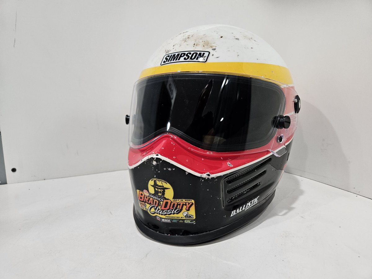 Here's the BRAD DOTY CLASSIC helmet.
Replica helmet of one of Brad's designs with the race worn look.
Come out tomorrow night <a href="/atticaracewyprk/">Attica Raceway Park</a> and see who takes it home. <a href="/SimpsonRacing/">SimpsonRaceProducts</a> <a href="/braddoty18/">Brad Doty</a>