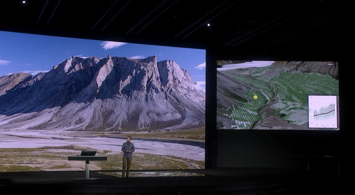 GIS4Teachers's tweet photo. What an incredible way to end the @EsriUC Day 1! Thank you @JTKerby for your talk on #Arctic Greening. Learn more about Jeff's work: https://t.co/fRbLD0TKrM #climatechange #photography #ArcGIS #Drone2Map @InsideNatGeo #science #geography https://t.co/T3lTXPV5qH