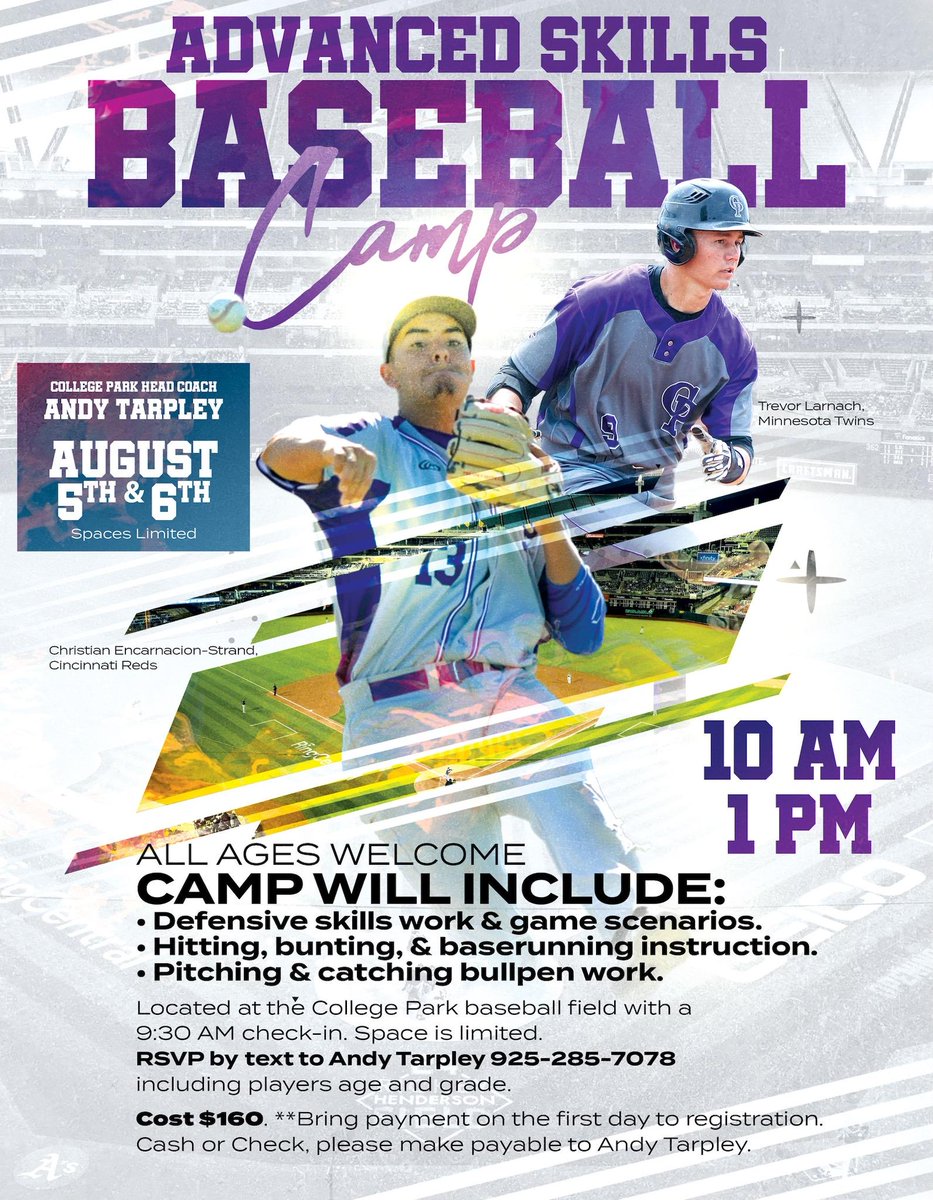 phhawksbaseball's tweet photo. Looking for more baseball this summer? College Park is hosting a baseball camp August 5-6th, from 10am- 1pm.  Please see the attached flyer for more info. Sign up soon as space is limited. Go Hawks! https://t.co/aSPZLKSga5