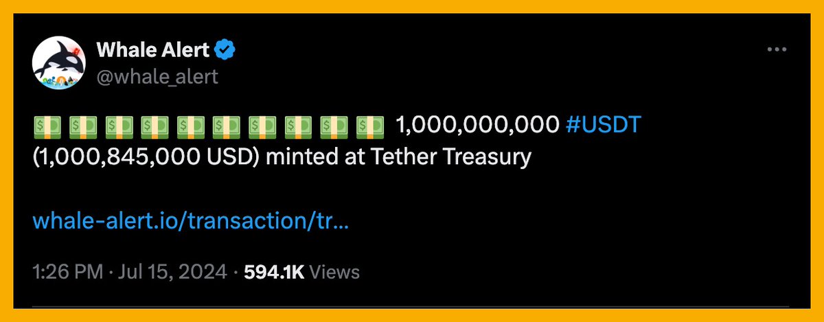ThuanCapital's tweet photo. 🔥 Tether vừa in thêm 1 tỷ USDT.

Tether dạo này lề mề quá, không lo in stablecoin, để Circle (USDC) nó in hết bây giờ... https://t.co/14ce62FrcC
