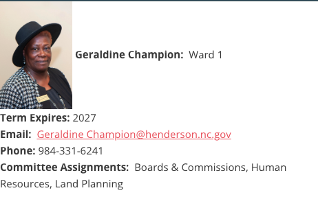 libsoftiktok's tweet photo. Meet Geraldine Champion, a councilwoman for the City of Henderson, NC. She claims that the ass*ss*nat*on attempt that k*lled a loving father and almost k*lled a president was fake.

Disgusting. https://t.co/sEQAmy9knm