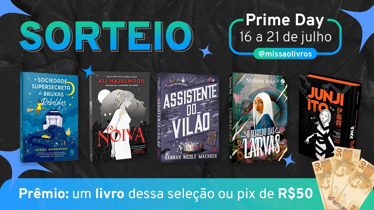 🚨SORTEIO #AmazonPrimeDay

📚Prêmio: um livro dessa seleção ou pix de R$ 50

Regras:
👉Seguir <a href="/missaolivros/">Missão Livros Baratos 🕵📚</a>
👉Dar RT + curtir esse post
👉Dar RT no post a baixo

Chance extra ✨
👉 Entrar no Telegram t.me/missaolivrosba…

Resultado: 21/07 às 20h

#sorteio #livros #PrimeDay