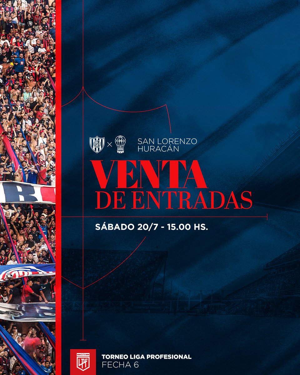 SanLorenzo's tweet photo. 🎟️ Venta de entradas 🆚 Huracán

Vuelve el fútbol y #SanLorenzo juega el clásico de barrio en casa, el sábado a las 15 hs. ¡A copar el Bidegain! 🏟️

✅ MAÑANA, a las 10 hs, arranca la venta online de plateas exclusiva para socios/as a través de MiCASLA.

✅ El miércoles, desde las 10 hs., será el CANJE DE POPULARES sólo para socios/as, vía online acá: https://t.co/x5NCdI7RKk

Recordá que si sacaste el Abono Popular no tenés que hacer ningún trámite: ingresás directamente con tu carnet.

✅ El jueves a las 10 se habilitará el expendio online de plateas para Invitados/as.

✅ VENTA PRESENCIAL: viernes de 10 a 19 hs en Avenida La Plata 1782. En el estadio, el sábado desde las 12 hs.

👉 También sigue la VENTA DE ABONOS, con múltiples beneficios y cuotas sin interés. Sacalo acá: ▶️ https://t.co/jRE76tXCwV

Más info sobre la venta con Huracán, acá ▶️ https://t.co/Ksnrxtxr8C