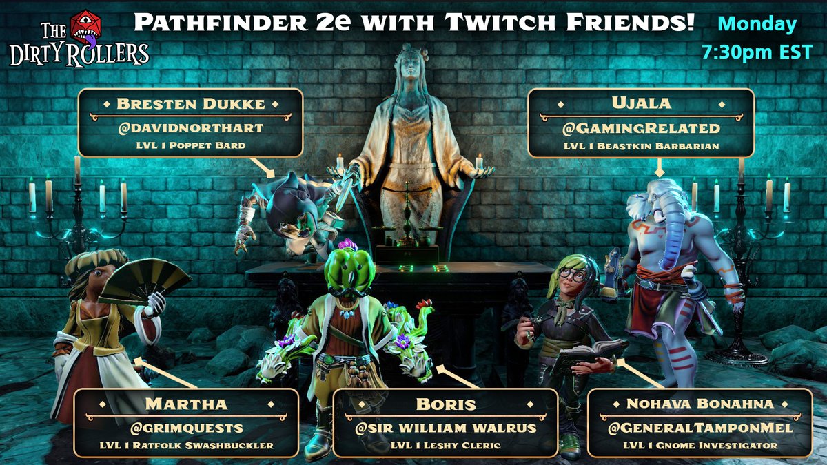 DirtyRollersRPG's tweet photo. Going live with our Pathfinder Beginner Box playthrough! Think they can make it to the 2nd floor? Gonna be a close call! But come watch to find out!
https://t.co/gJbk56tRXl
#paizo #pf2e #pathfinder #Beginnerbox #tpk https://t.co/ZFqjl3k7kh