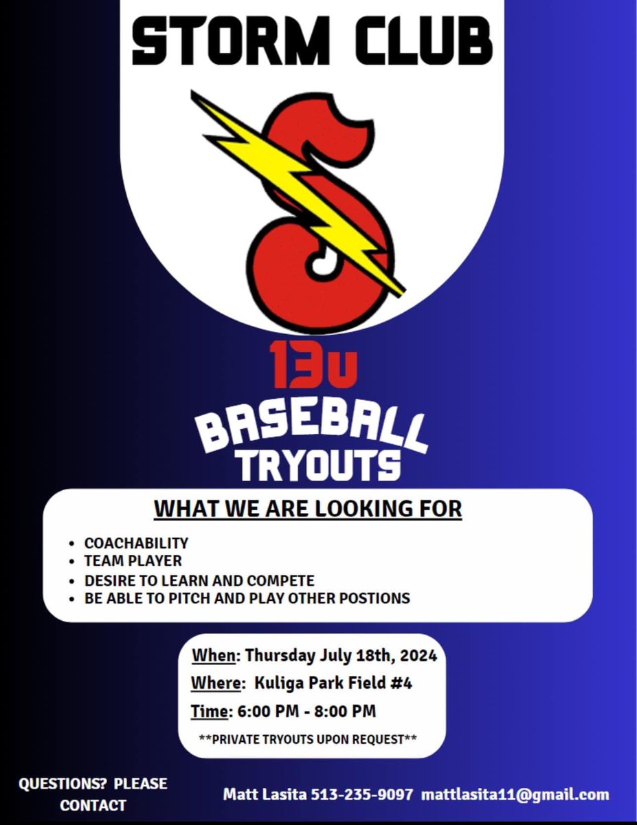 13U tryout information