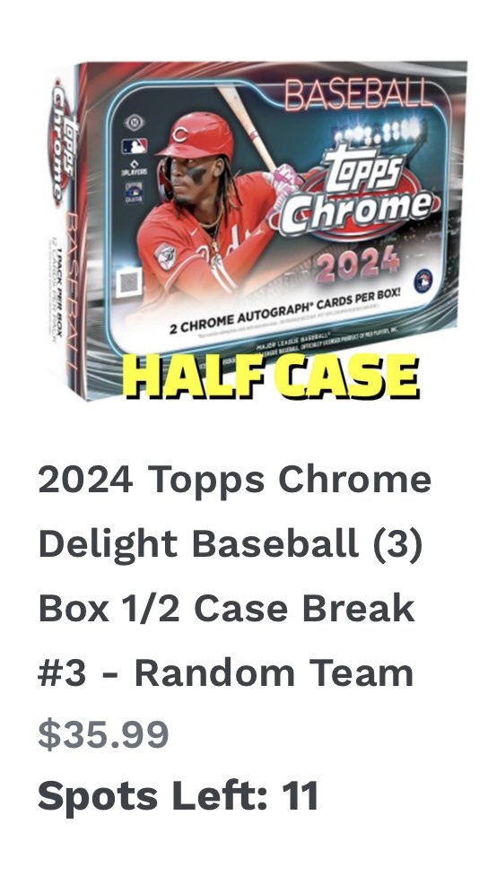 Great price on this one and only a few spots left. Grab one or more before they are gone!!

Mikeybcards.com