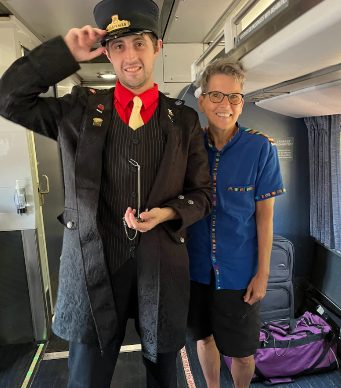 VeganPlace's tweet photo. #Trainman and me. #Amtrak Pennsylvanian from Johnstown (14 Jul 2024). https://t.co/nU4cgwUPa4