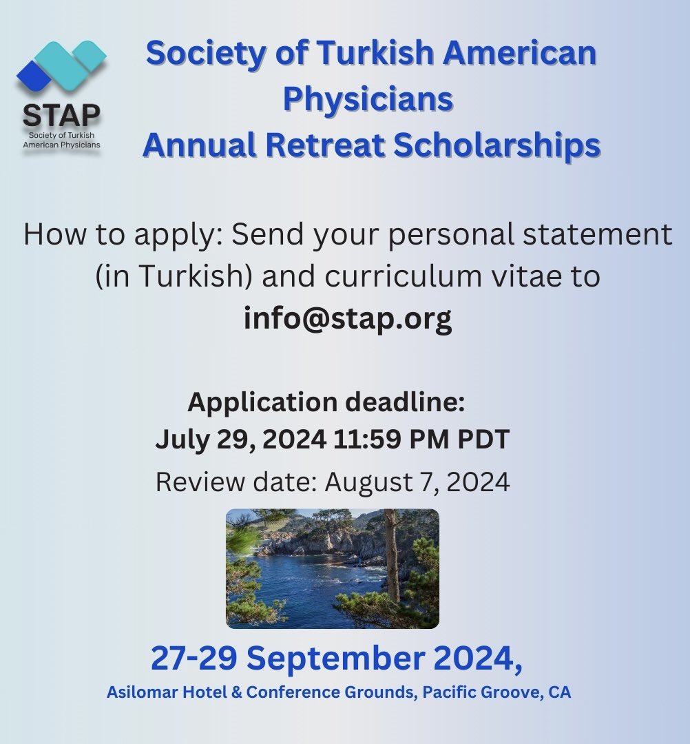 We're offering free registration and discounted accommodations for 8 applicants to attend our annual retreat.
Applications are open to all who need financial assistance, but priority will be given to unpaid research scholars and members. #TurkishAmericanPhysicians #STAP