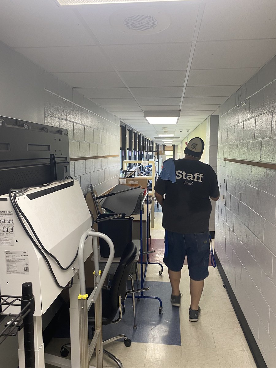 j_csd's tweet photo. Here is another summer classroom and hallway Hero, Carrie Downe Elem Custodian, Charles Bowen.
These floors look amazing, all while a summer program is running at CD.
My favorite part is Charles’ dedication to the school, the same elementary school he went to!
#powerofwecsd https://t.co/PNaqASrP94