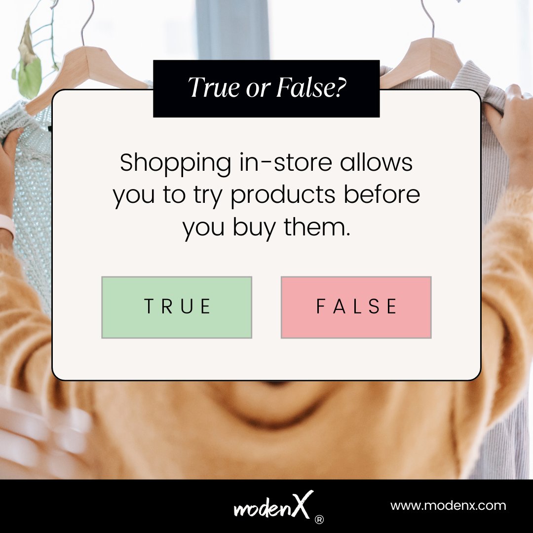 ModenX238152's tweet image. Is this statement true or false? Drop your answer in the comments.

#InStoreExperience #RetailTruths #ShoppingSpree #ModenXContest #ContestAlert
#Giveaway #WinIt #ContestEntry #EnterToWin #InItToWinIt #PrizeGiveaway