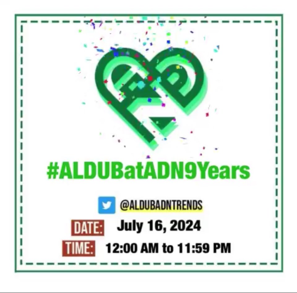 OFFICIAL ALDUBMAIDEN 16 (@officialaldub16) on Twitter photo Happy
#ALDUBatADN9Years to #ADNFAM
Continue to be a blessings to everyone !!!
<a href="/AlDubADNTrends/">ALDUBNationTrends</a> Happy
#ALDUBatADN9Years to #ADNFAM
Continue to be a blessings to everyone !!!
<a href="/AlDubADNTrends/">ALDUBNationTrends</a>