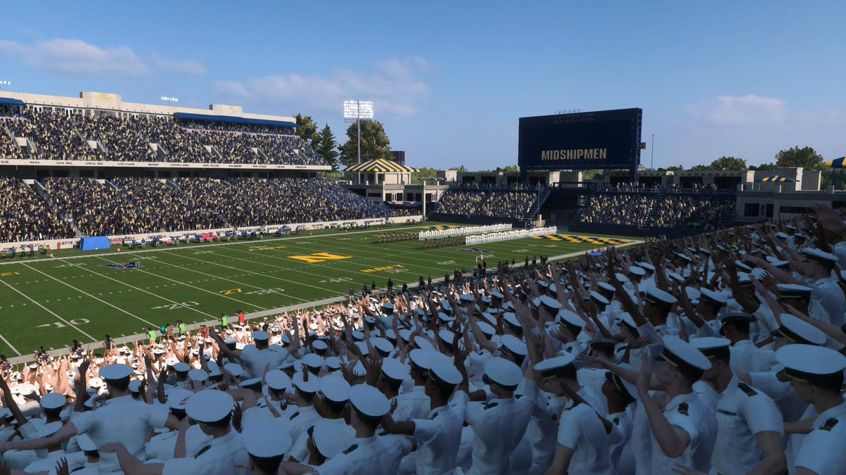 NavyAthletics's tweet photo. Nailed it @EASPORTSCollege 😍

📍Navy-Marine Corps Memorial Stadium 

#GoNavy | #CFB25 | @NavyFB https://t.co/cM47HIXM4D