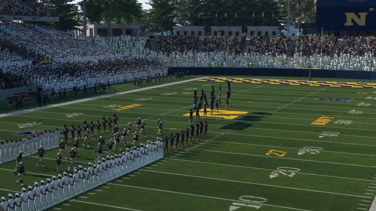 NavyAthletics's tweet photo. Nailed it @EASPORTSCollege 😍

📍Navy-Marine Corps Memorial Stadium 

#GoNavy | #CFB25 | @NavyFB https://t.co/cM47HIXM4D