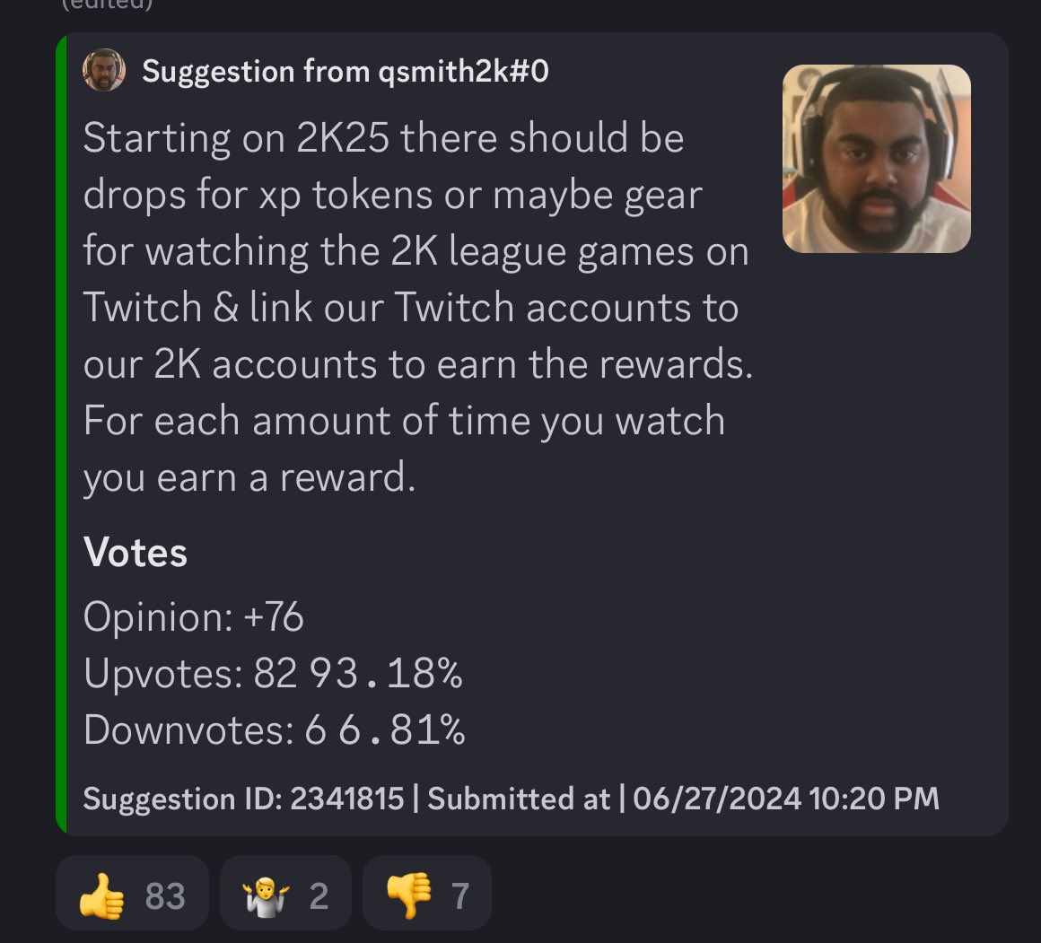 No way my suggestion on the <a href="/NBA2K/">NBA 2K</a> community discord is actually happening! I should be a dev or automatically accepted into #2knextmaker! Let’s make it happen <a href="/yoStax/">StaxMontana</a> &amp; <a href="/itsEvanCC/">Evan</a>!! #2kcommunity