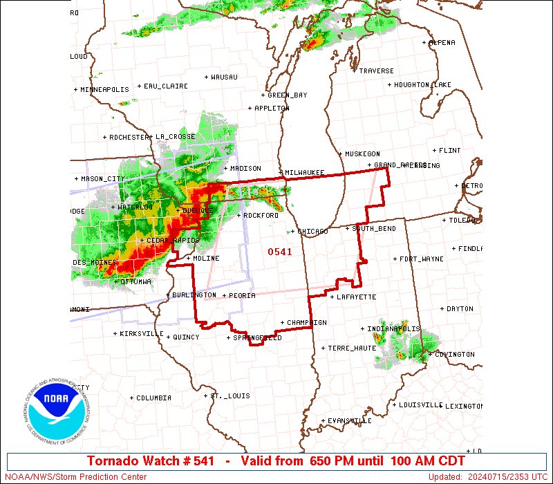 6:54pm CDT #SPC_Watch WW 541 TORNADO IA IL IN MI WI LM 152350Z