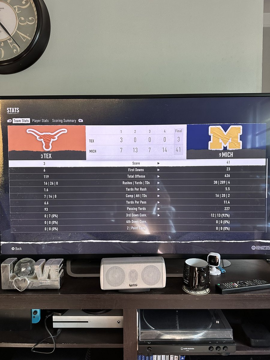 jfogo50's tweet photo. I’ve been waiting 10 years for this! First play now game on all American difficulty. Won in true Michigan fashion. Hope this a sign of good things to come for big blue this year!#CFB25 https://t.co/4D8Vomxxy4