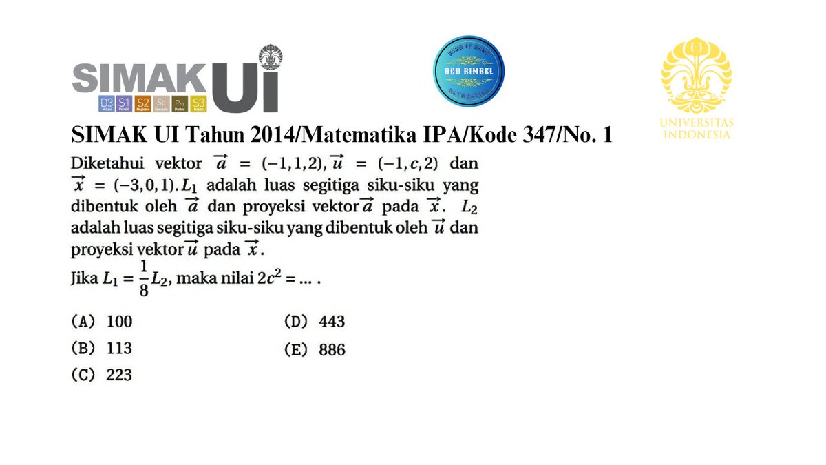 BimbelIcsiak's tweet photo. SIMAK UI Tahun 2014/Matematika IPA/Kode 347/No. 1 (Vektor)

#tkpa #shorts #study #studytwt #studyacc #simakUI #UI #simakUI2024 #AMBISVERSE https://t.co/sUpnXAwXKu