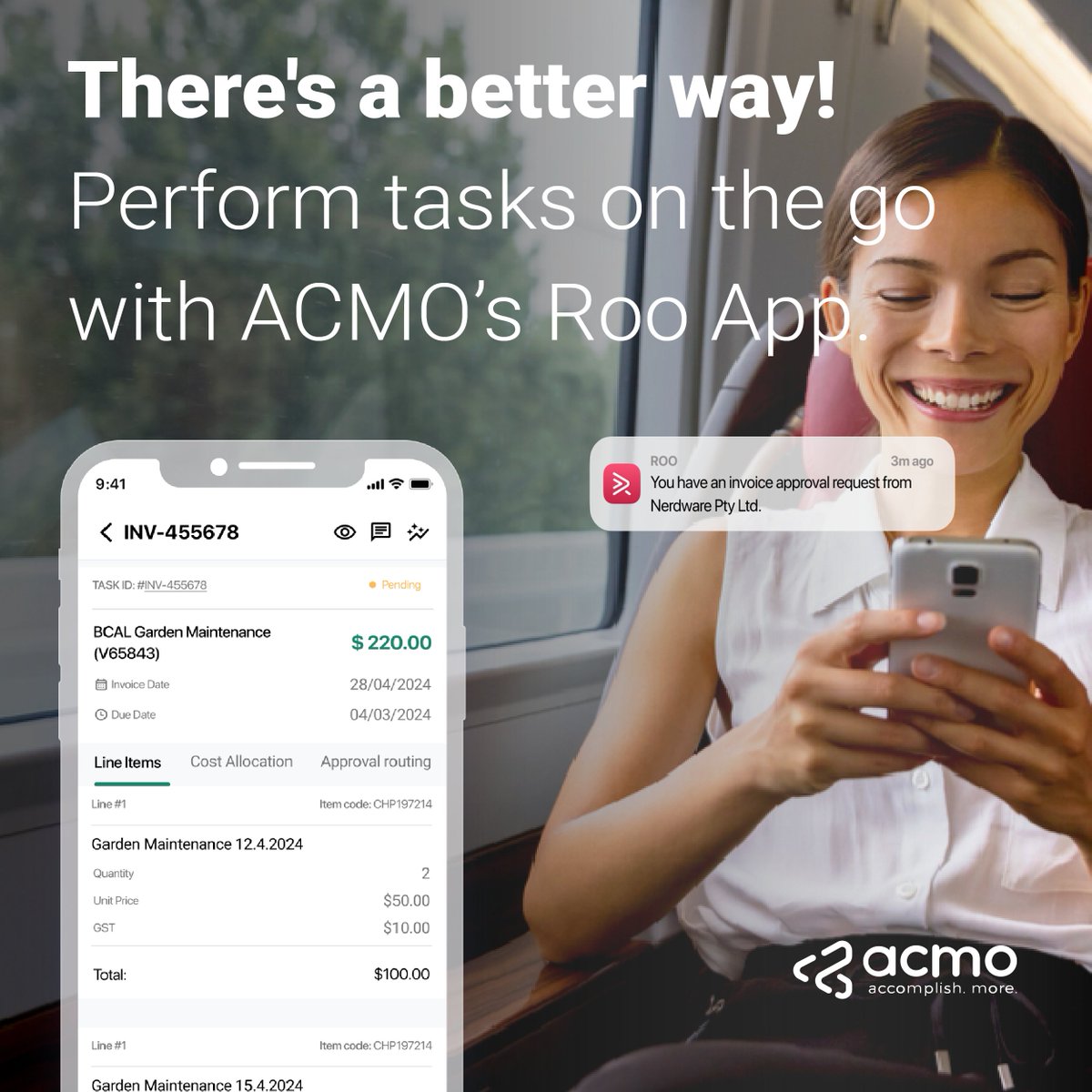 acmoau's tweet image. Struggling to keep up with approvals?😵😥 Long gone are the days of being chained to your desk to review and approve invoices.🥴 ACMO's Roo mobile app empowers you to manage your workload from anywhere, at any time.✌️ #ACMO #Mobileworkflow #ApprovalWorkflow #workonthego