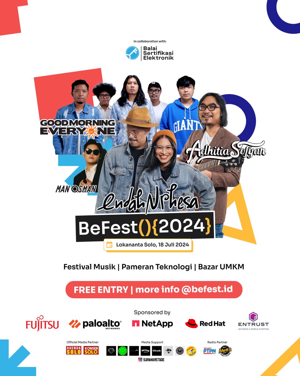 endahNrhesa's tweet photo. Akan manggung di Solo hari Kamis, 18 Juli 2024 jam 18:40 WIB di Lokananta Bloc untuk acara BeFest! Acara gratiiiis yuk jumpa ππ cek poster untuk info lengkap. Ada booth @earMerch buat yang mau jajan merch tanpa ongkir! See youuu π
#earSchedule https://t.co/335rhwJRHc