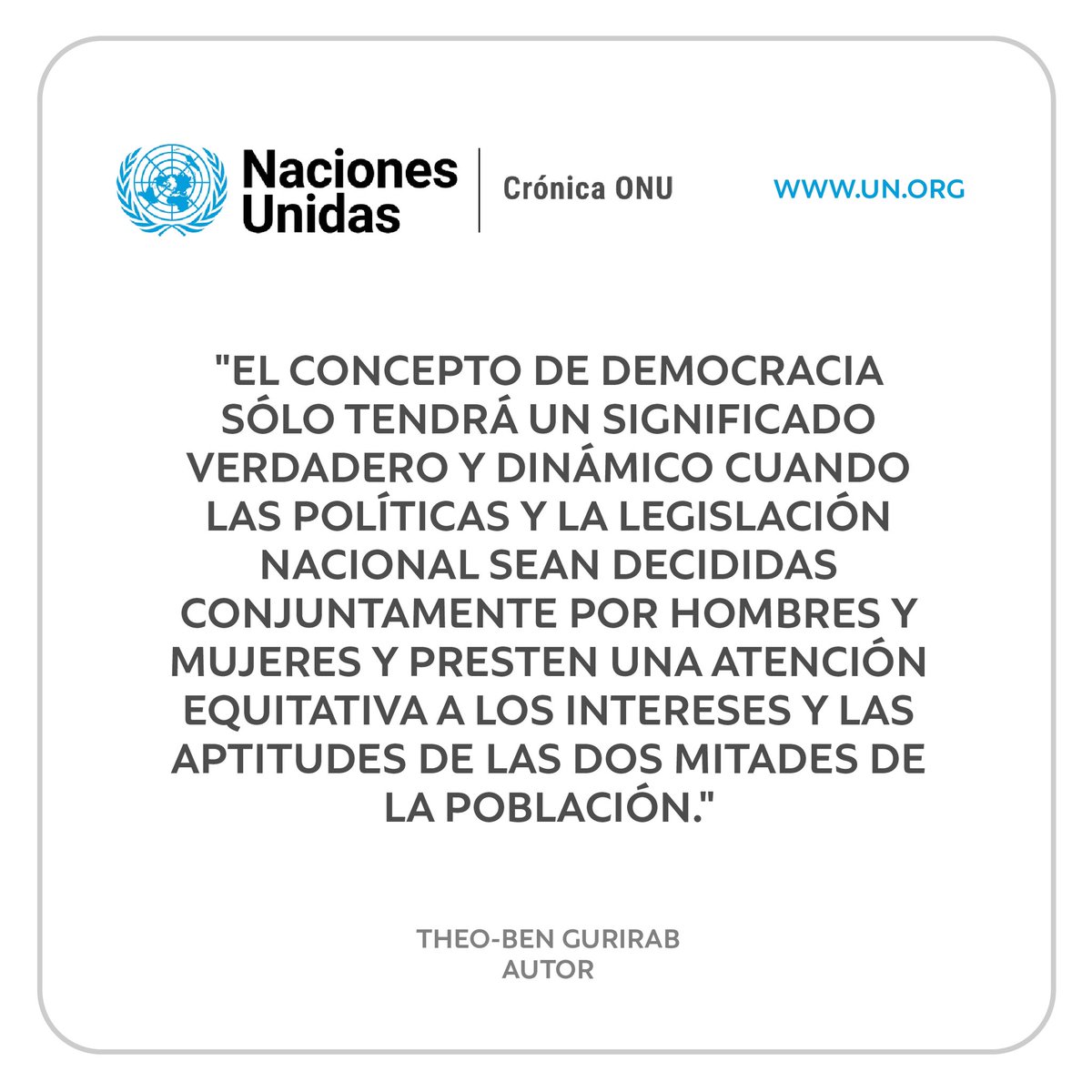 Creo en la verdadera democracia, esa que transforma positivamente la realidad con equidad y justicia ⚖️🌎

👉🏼 Les recomiendo esta crónica que habla sobre las mujeres en la política: un.org/es/chronicle/a…