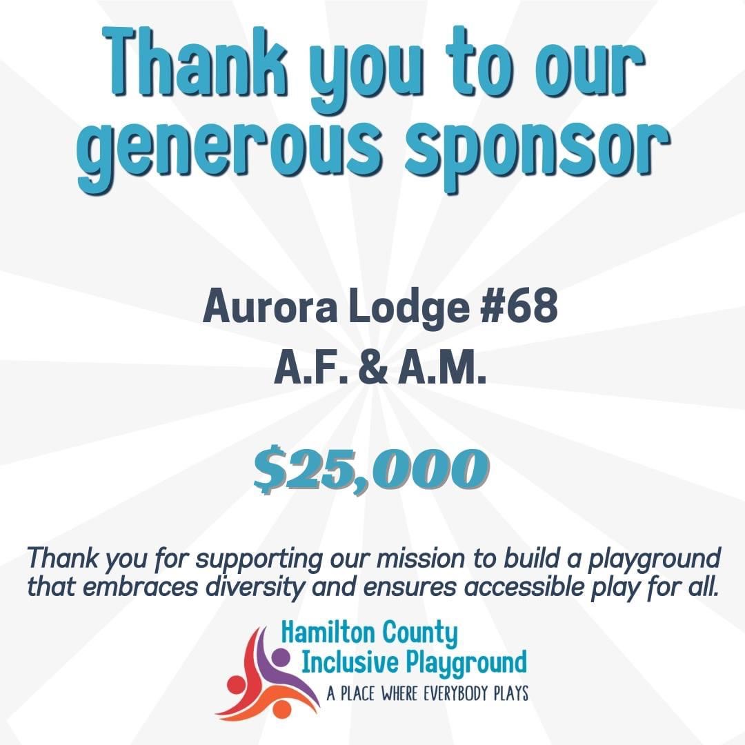 We are beyond thrilled to announce a generous donation that will help make our dream of an inclusive playground a reality!
A huge THANK YOU to Aurora Lodge #68 A.F. &amp; A.M. for their incredible contribution!