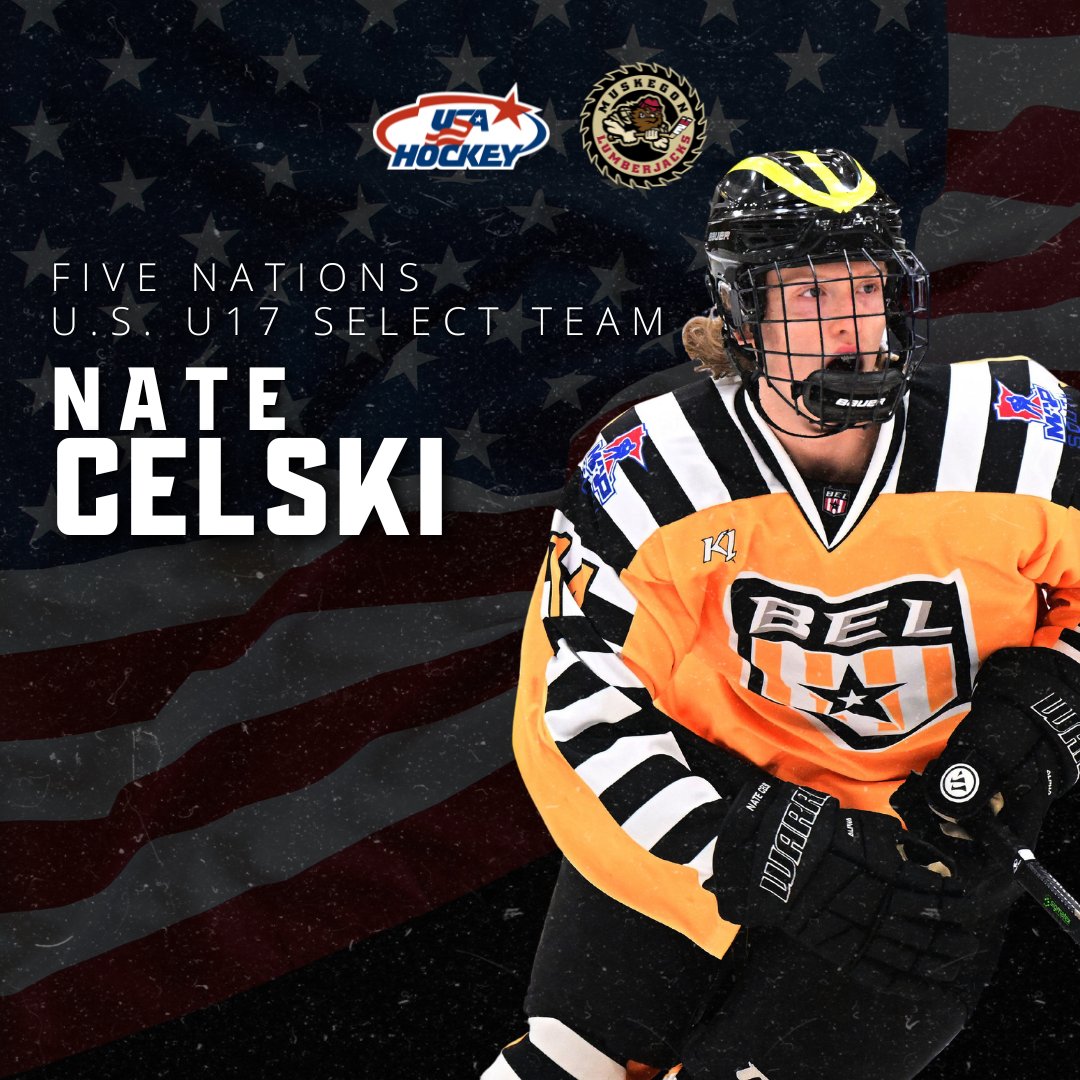 MuskegonJacks's tweet photo. Congratulations to Lumberjacks 2024 Draft Pick Nate Celski on being named to the USA Men's Under-17 Select team for the Five Nations Tournament!

The tournament takes place Aug. 14-18 in Slovakia.

#ChopChop #GetJACKD https://t.co/0SjS9G8pAw
