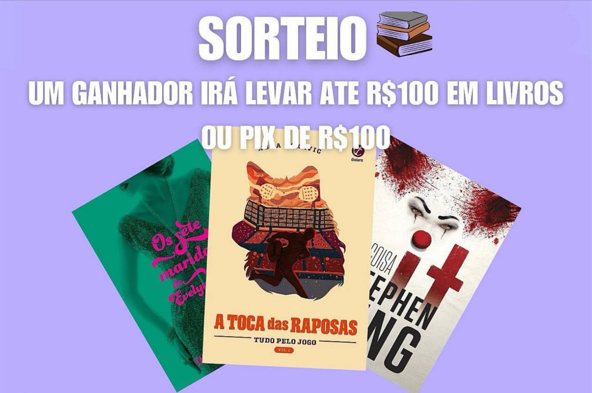 BestPromosBr's tweet image. 📚 SORTEIO RELÂMPAGO 📚

UM ganhador irá levar até R$100 em livros de sua escolha OU PIX de R$100. Para concorrer você deve seguir as regras:

• Dar RT nesse tweet   
• Dar RT no tweet fixado 
• Seguir a conta @BestPromosBr

Resultado 18/07